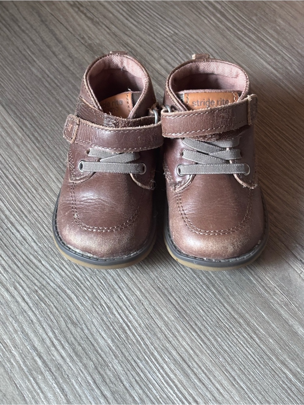 Stride Rite Brown Leather Toddler Velcro Strap Boots